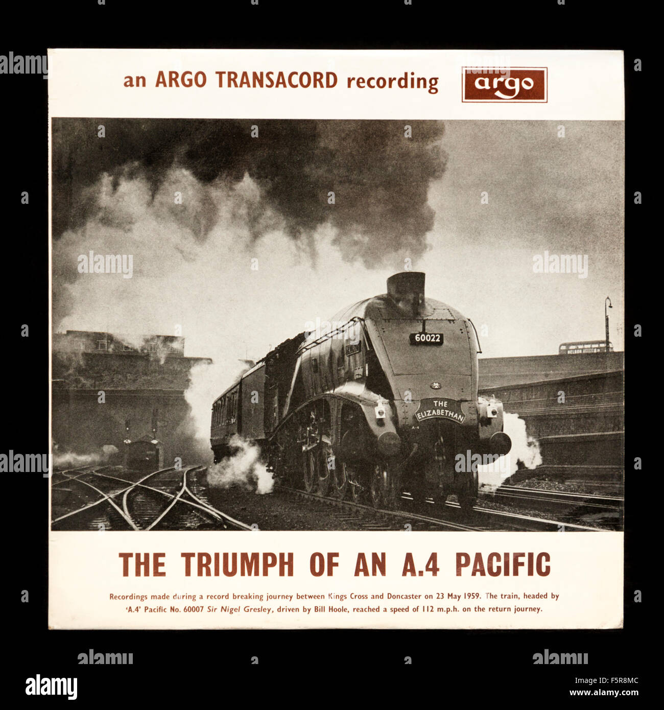 ARGO TRANSACORD recording / LP (ZTR108) of the record breaking journey in 1959 of the A.4 Pacific No 60007 'Sir Nigel Gresley' Stock Photo