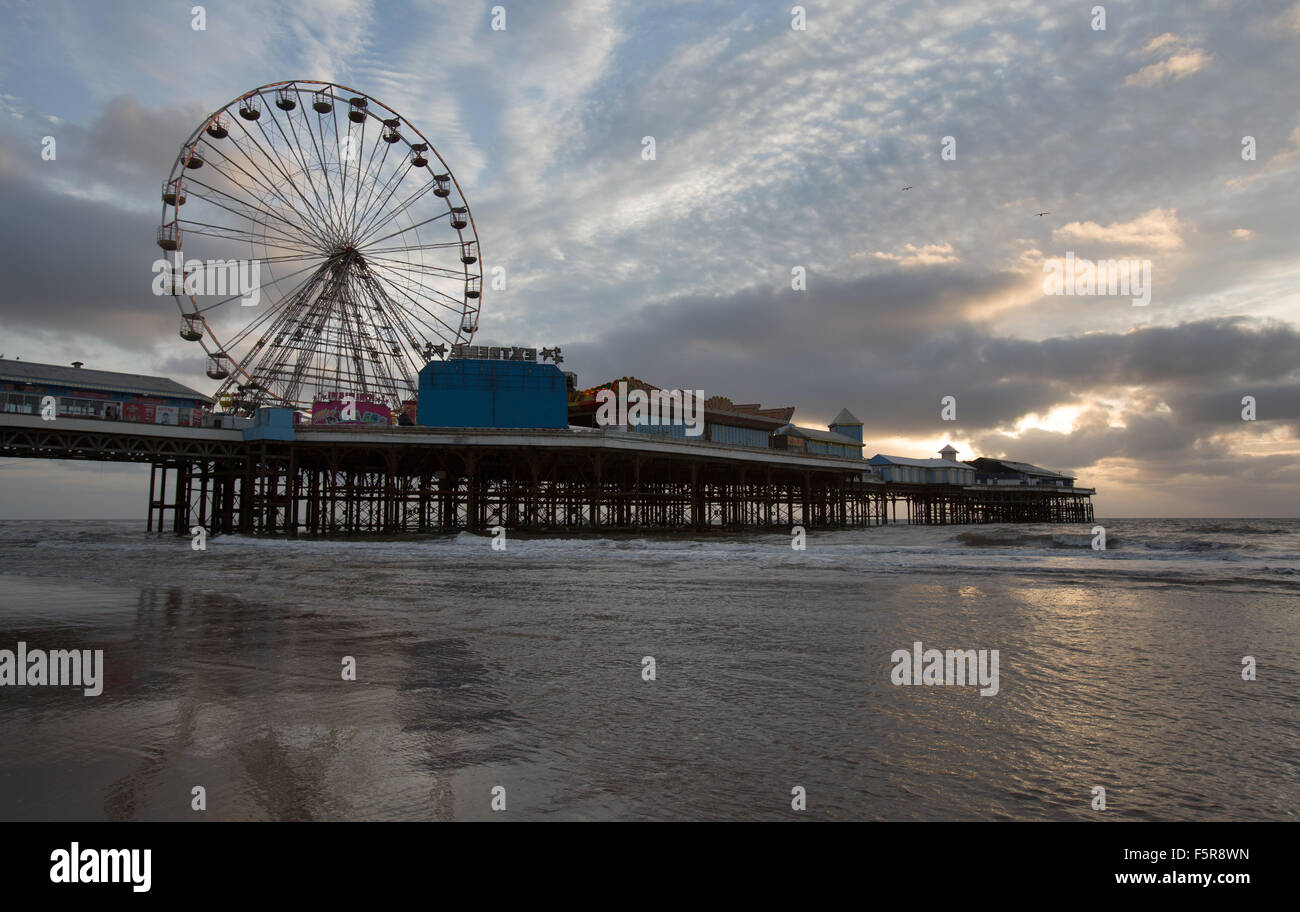 Town of Blackpool, England. Picturesque dusk view of Blackpool’s Central Pier. Stock Photo
