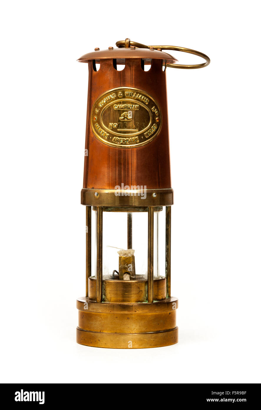 Vintage coal mining safety lamp by E. Thomas & Williams Ltd, Aberdare, Wales. Serial number 73533. Stock Photo