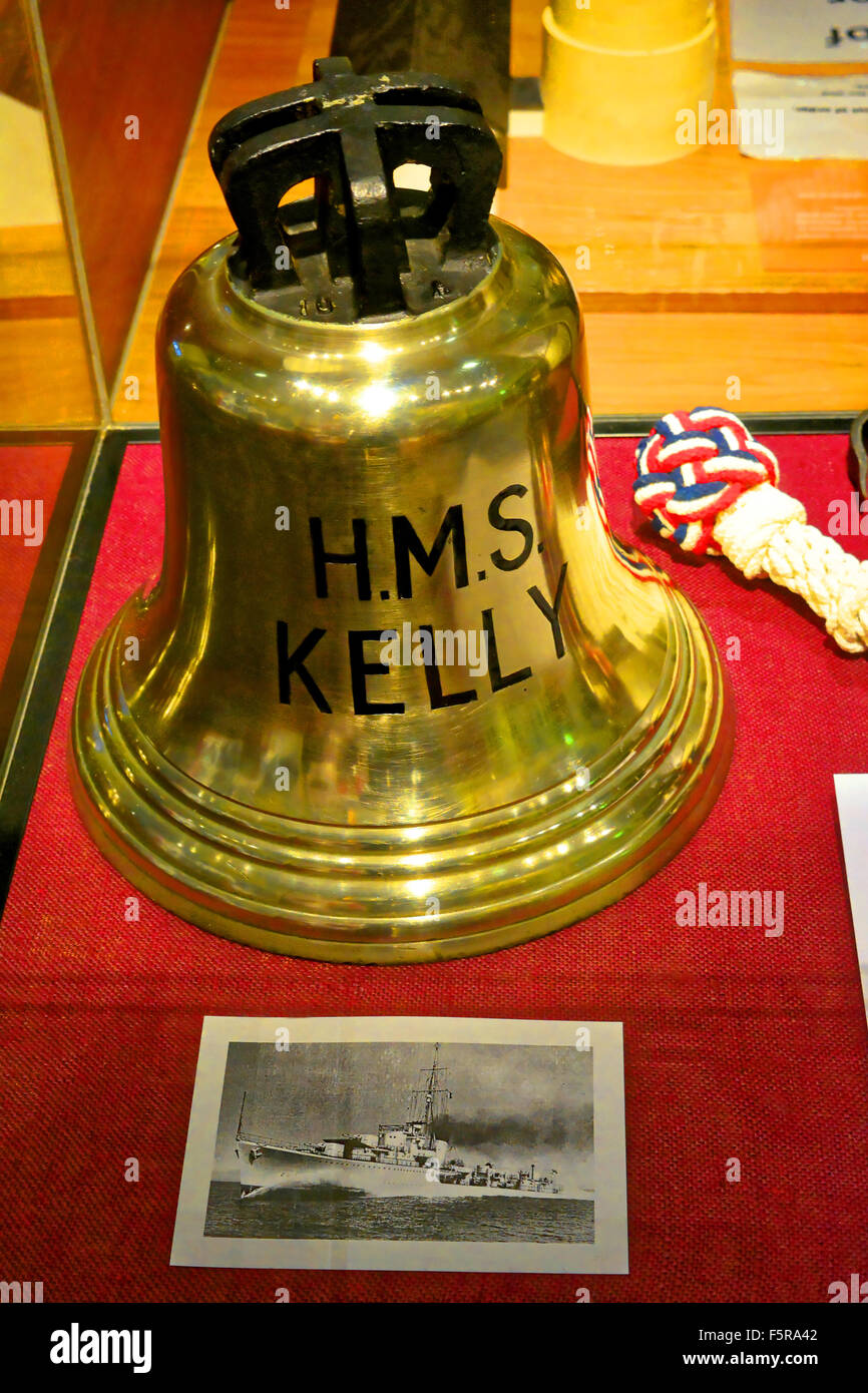 HMS Kelly ships bell Captained by Louis Mountbatten during WWII Stock Photo