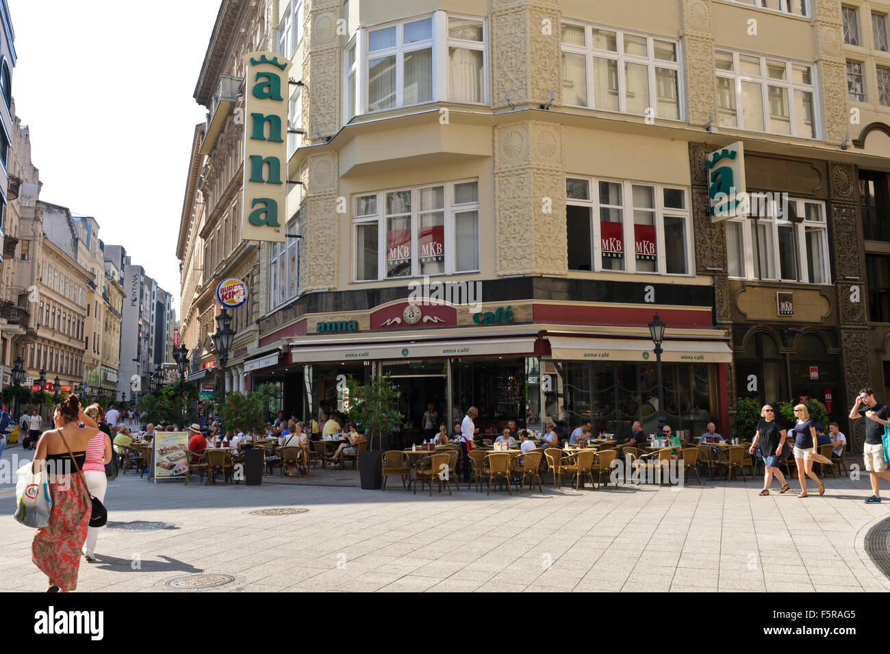 Daily activities on Budapest main shopping street, Hungary. Stock Photo