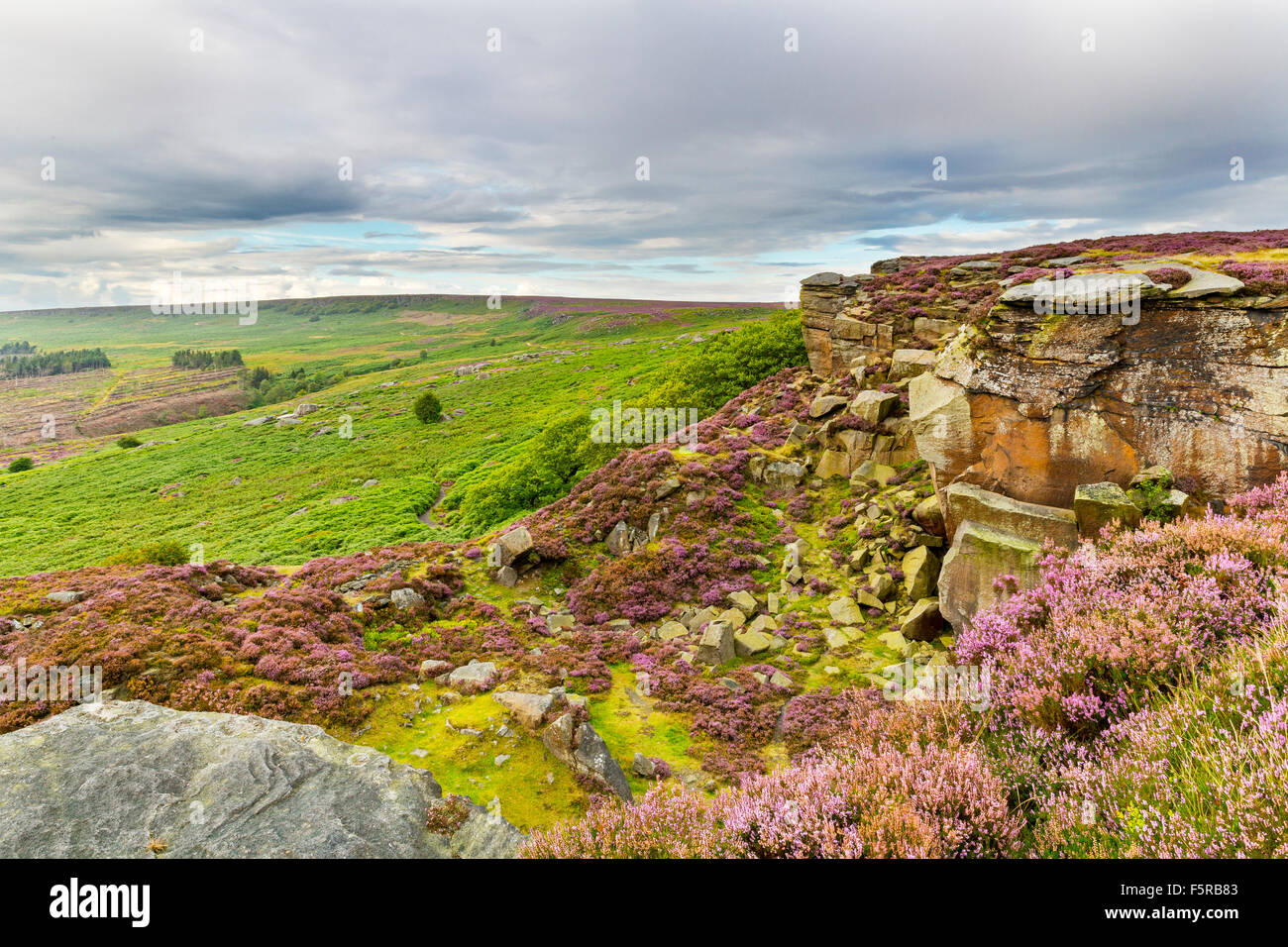 Dramatic and Atmospheric View from Stanage Edge in Peak District National Park, Derbyshire, England, UK Stock Photo