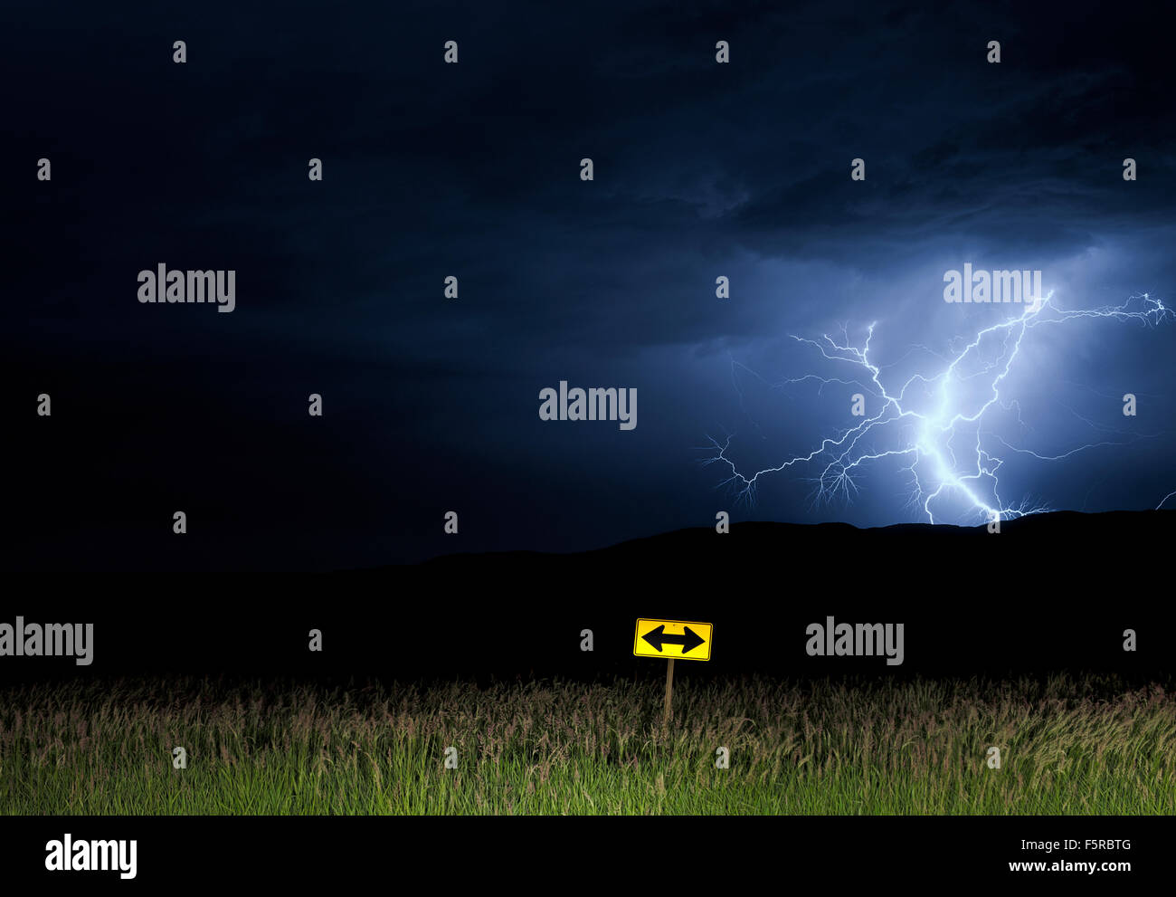 USA, California, Lightning over hillside Stock Photo