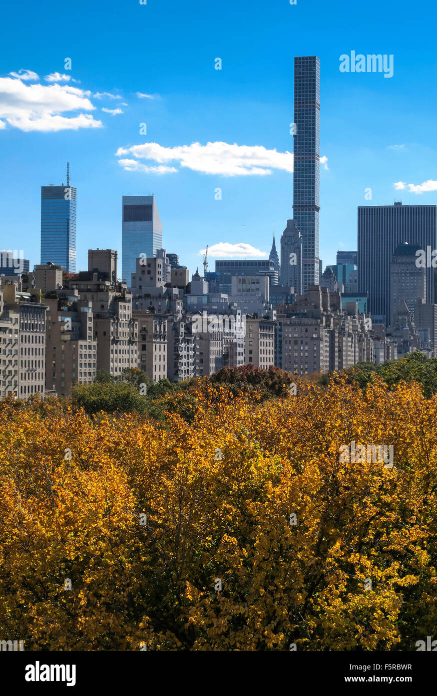 Central Park with 432 Park Avenue in background, NYC, USA Stock Photo