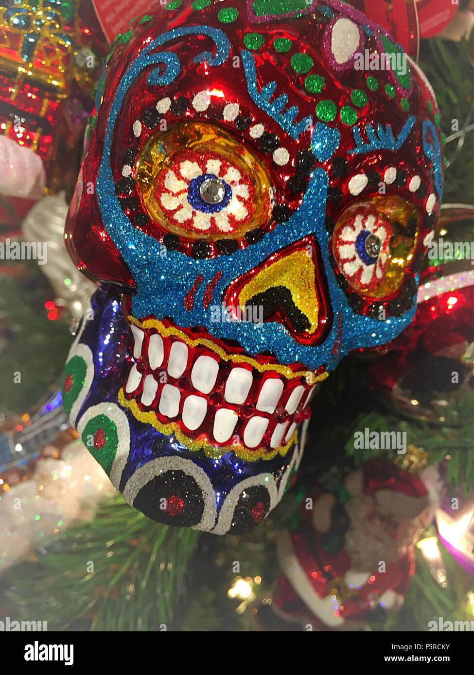 Tree Ornament:  Mexican 'Day of the Dead' Mask, USA Stock Photo