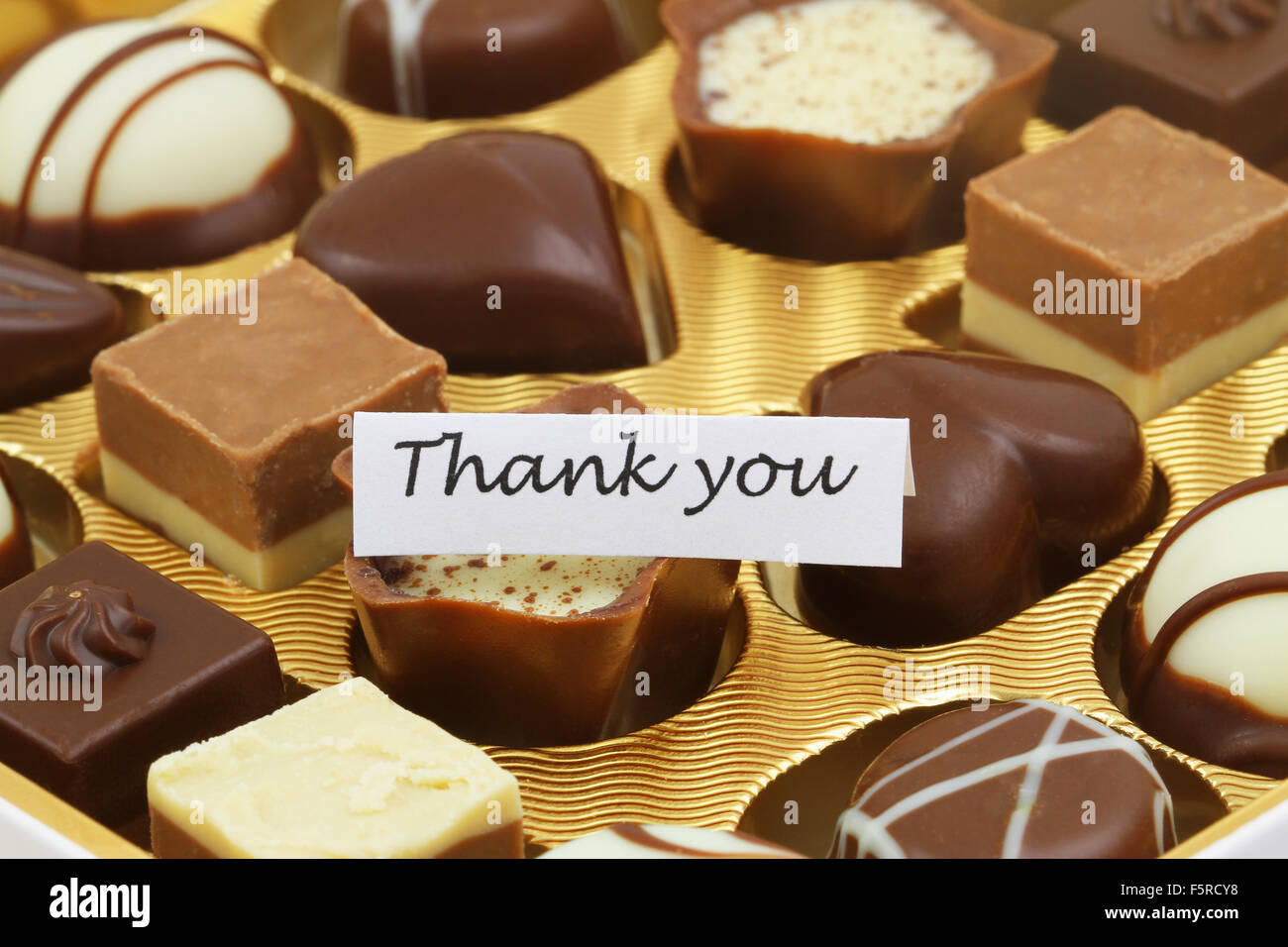 Thank you card with assorted chocolates Stock Photo