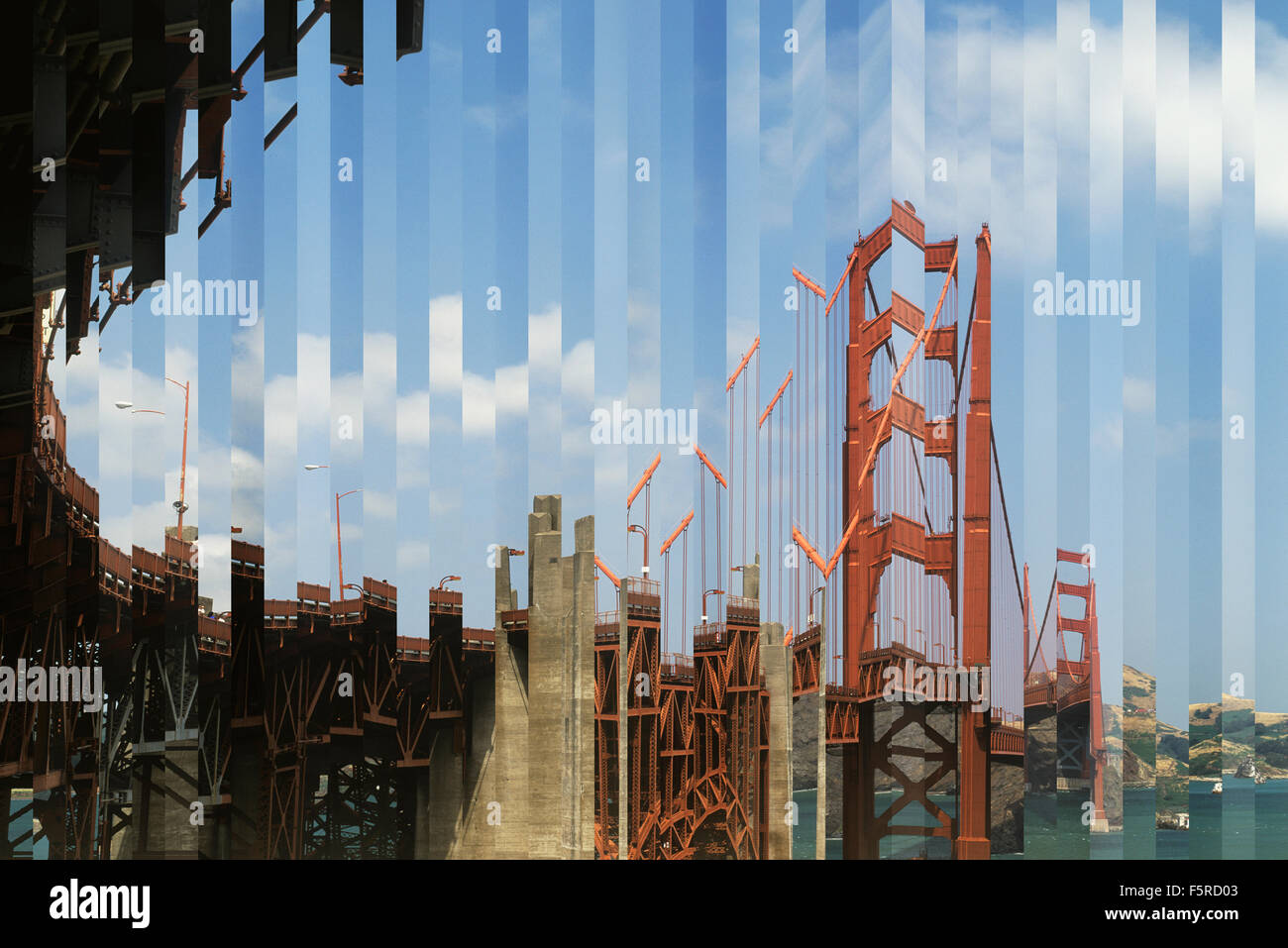 Golden Gate Bridge Viewed Through Distorted Glass Stock Photo