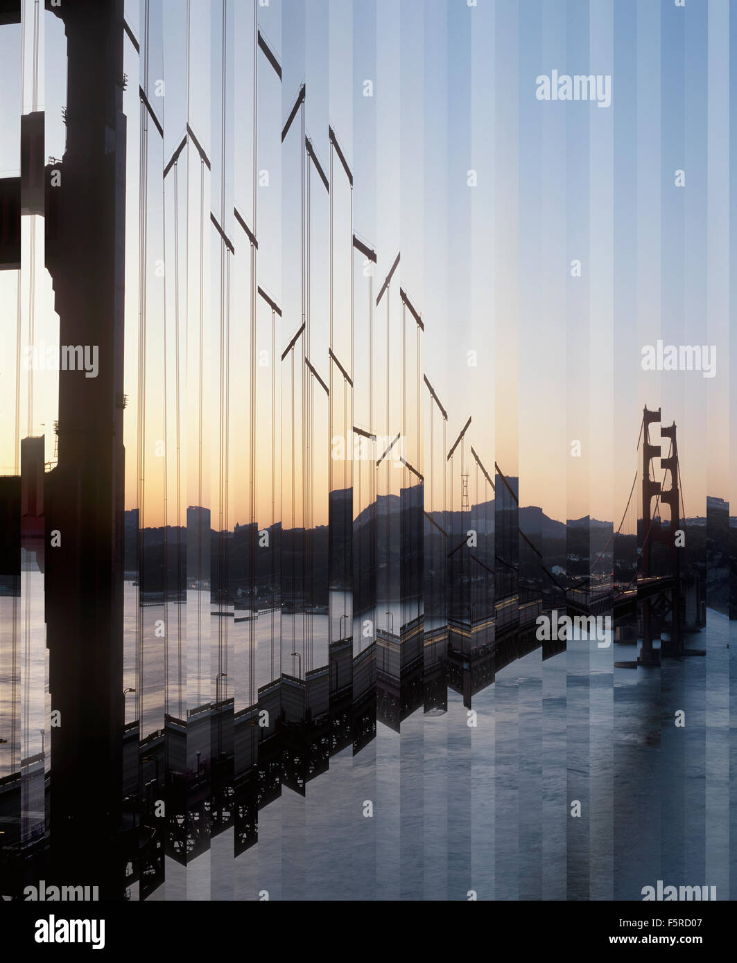 Golden Gate Bridge Viewed Through Distorted Glass Stock Photo