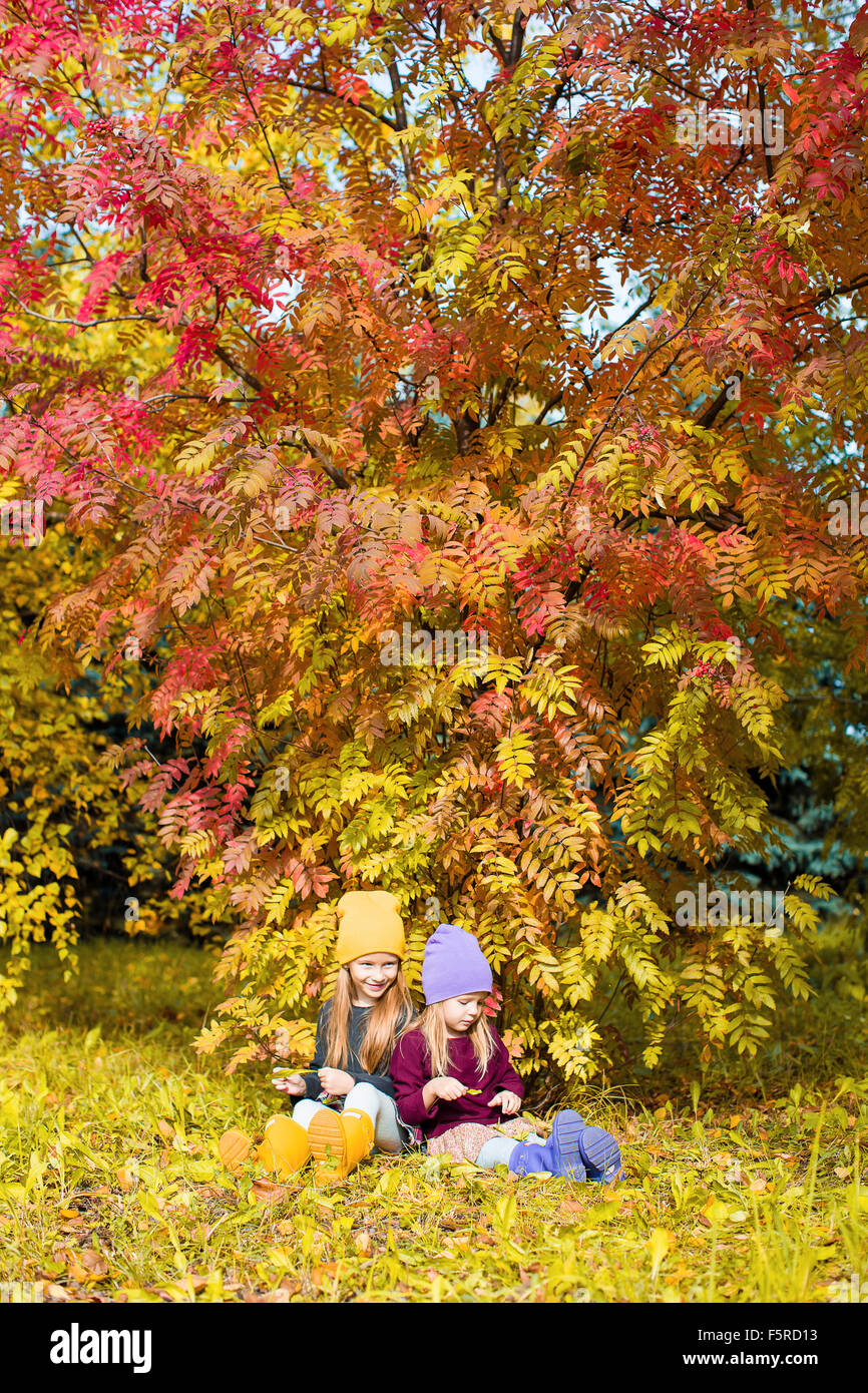 Little adorable girls at warm sunny autumn day outdoors Stock Photo - Alamy