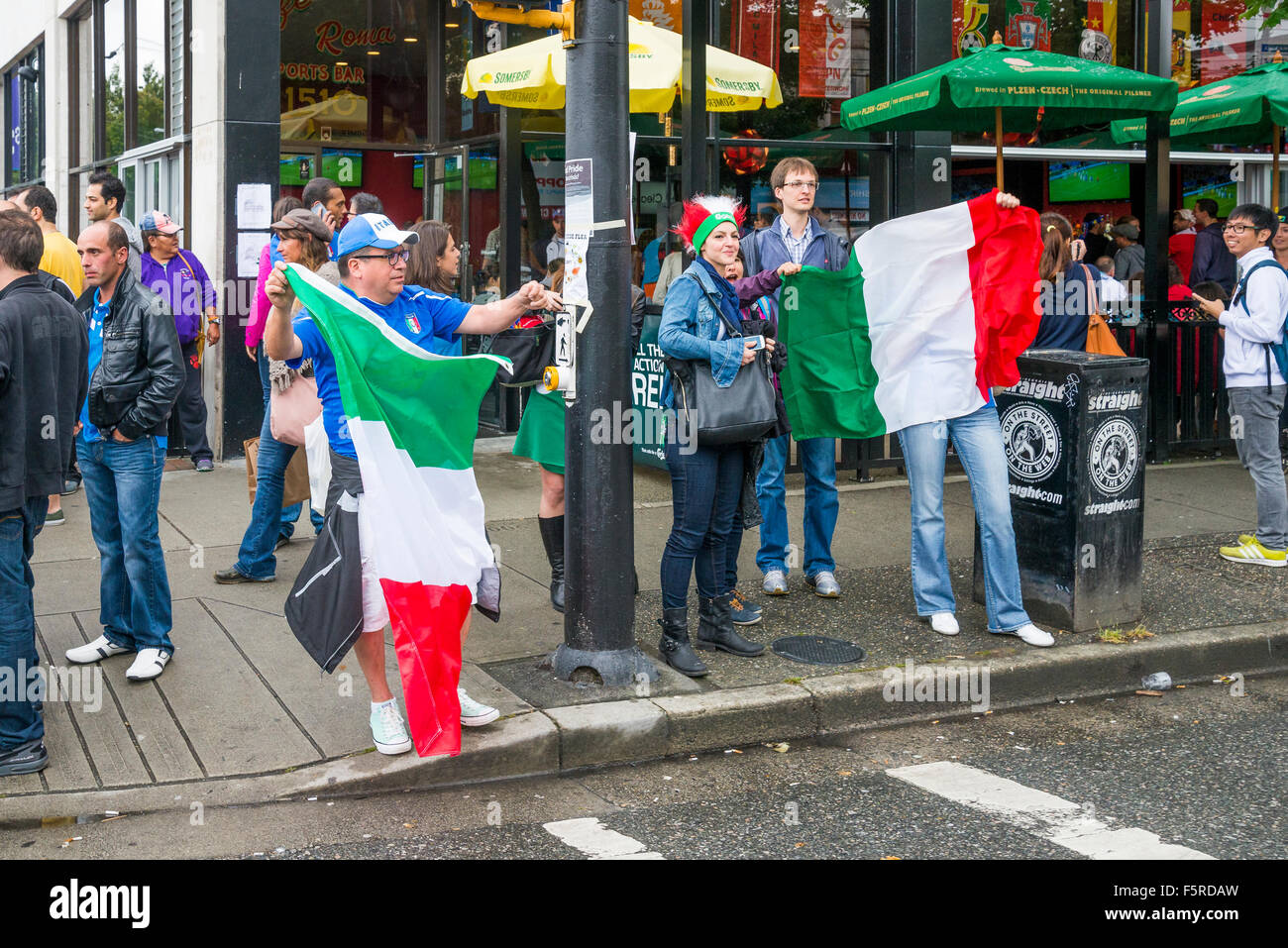 Italian soccer fans celebrate on Commercial Drive, Vancouver, British Columbia, Canada Stock Photo