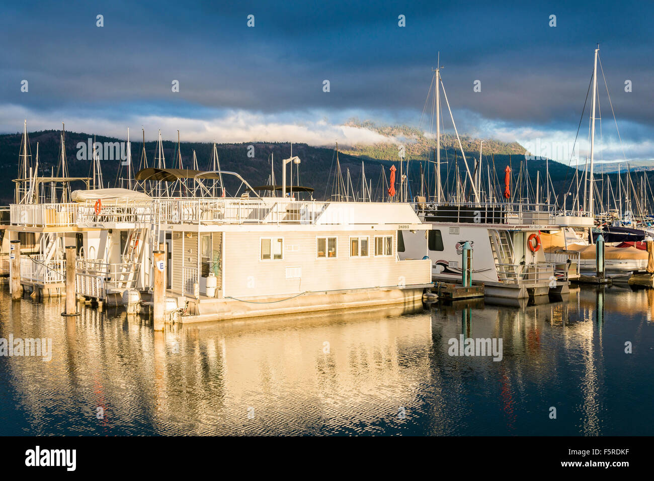 Houseboats, Okanagan Lake, Kelowna, British Columbia, Canada Stock