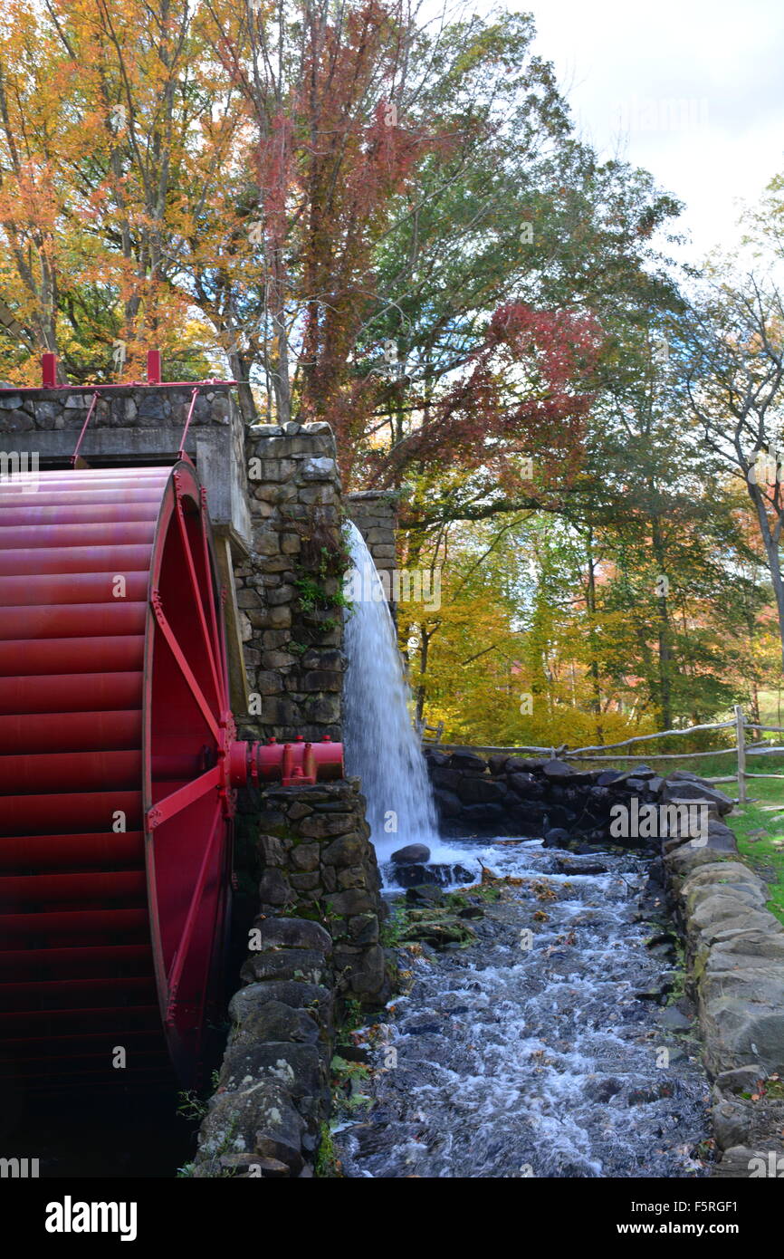 Grist Mill Waterwheel & Waterfall Stock Photo
