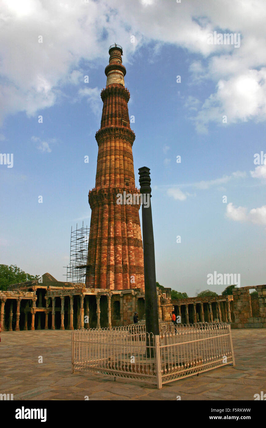 Qutub Minar, the tallest minaret in India, located in Delhi, India, UNESCO world heritage site. Stock Photo