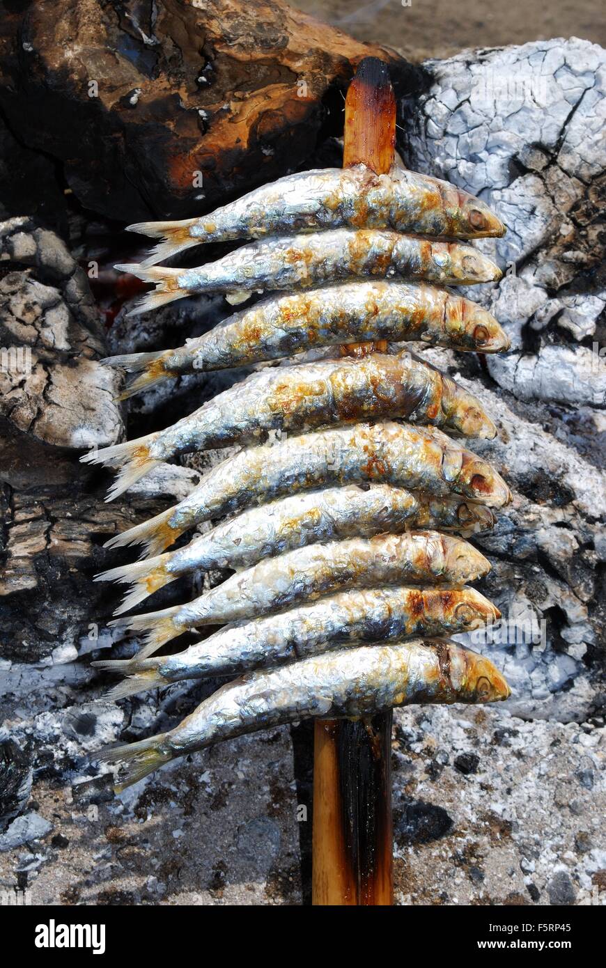 Sardines being barbecued at a chiringuito on the beach, Fuengirola