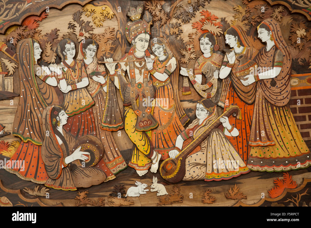 Wooden painting of radha krishna, surajkund mela, haryana, india, asia Stock Photo