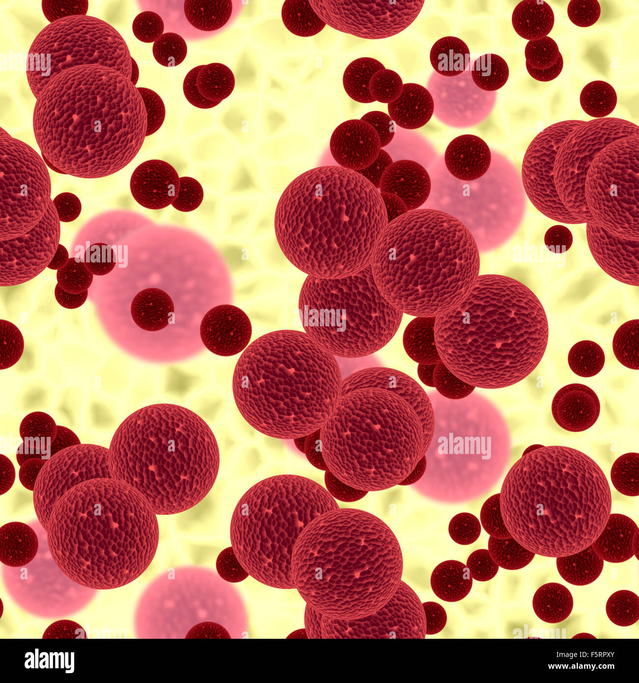 Seamless background of red cells in microscope, abstract illustration. Stock Photo