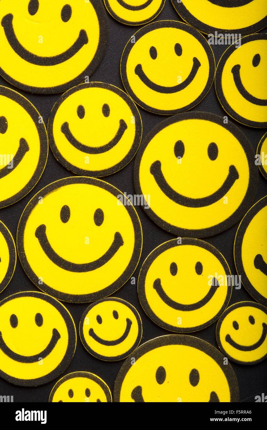 Background of many yellow smileys Stock Photo