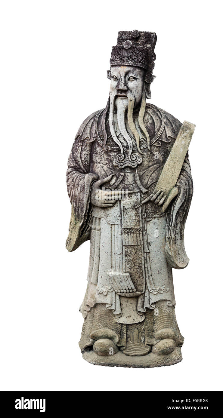 Old wise man statue on white Stock Photo
