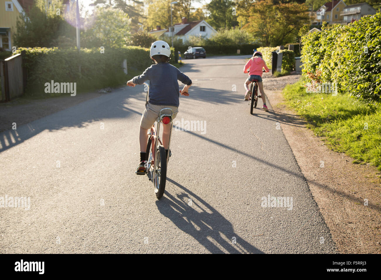 Sweden Vastergotland Lerum Children 10 11 12 13 Cycling In Sunny