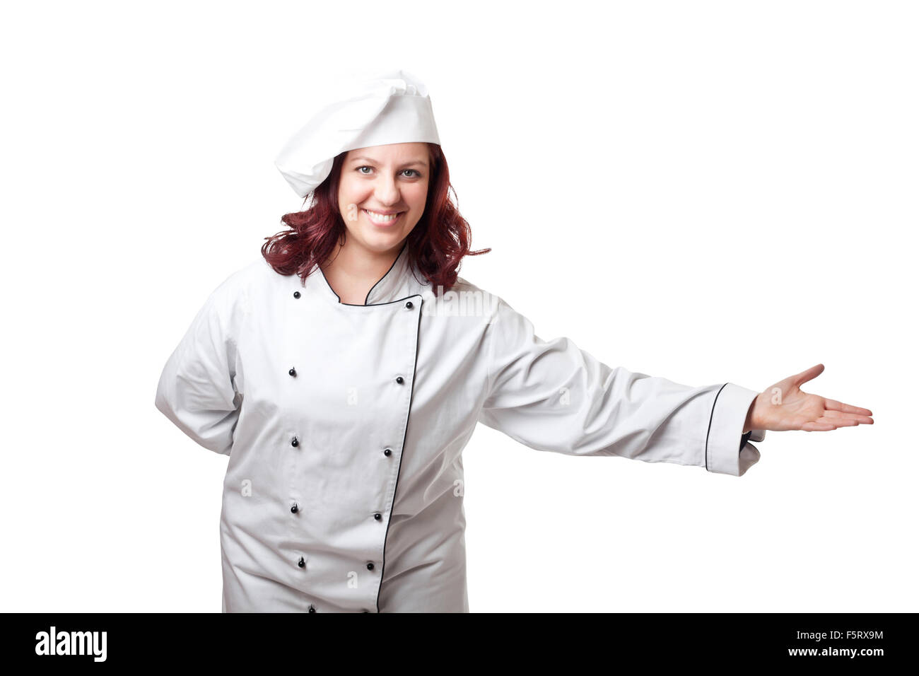 smiling woman chef isolated on white Stock Photo