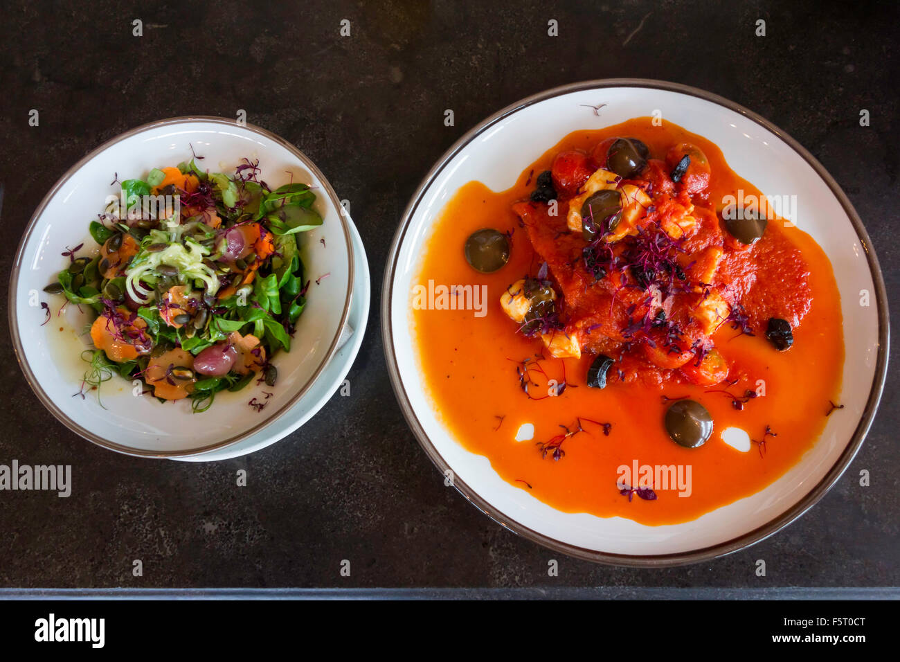 Café meal Salt Cod Pil Pil Chilli Black Garlic and Red Pepper and a