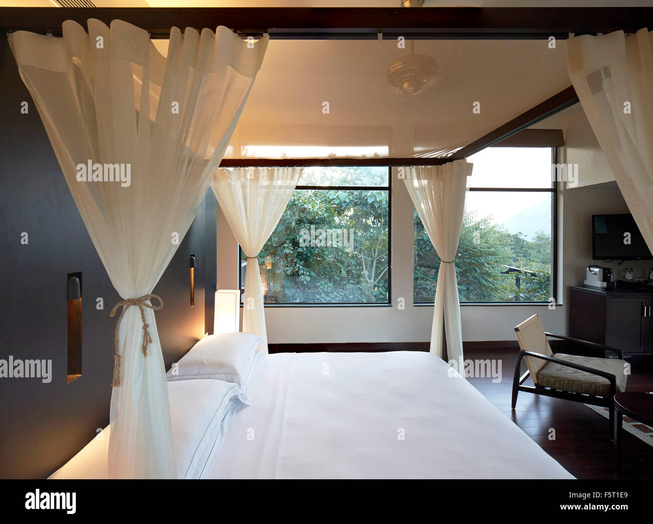 Forest bedroom suite. Shillim Resort, Maharastra, India. Architect: Khanna Shultz, 2015. Stock Photo