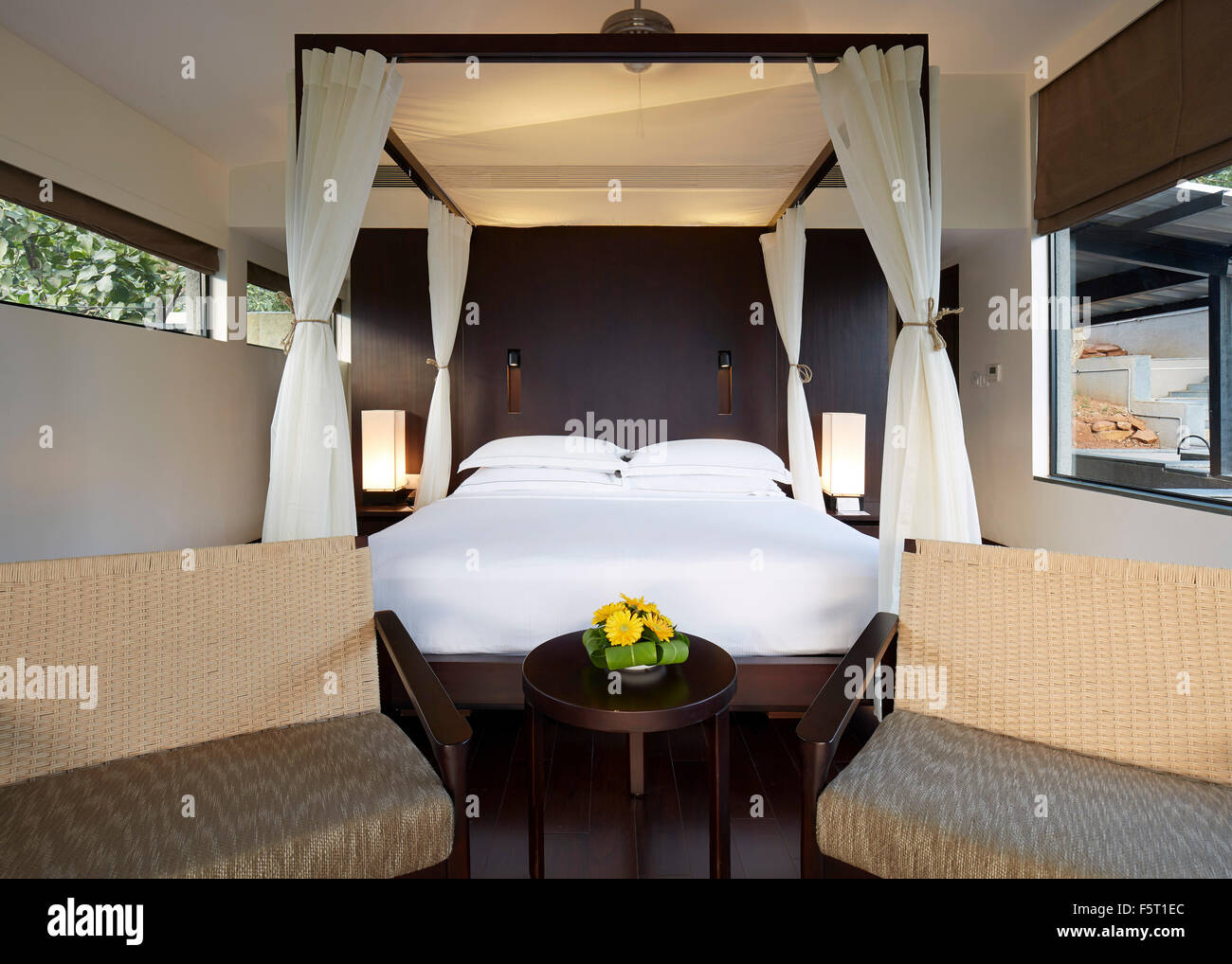 Forest bedroom suite. Shillim Resort, Maharastra, India. Architect: Khanna Shultz, 2015. Stock Photo