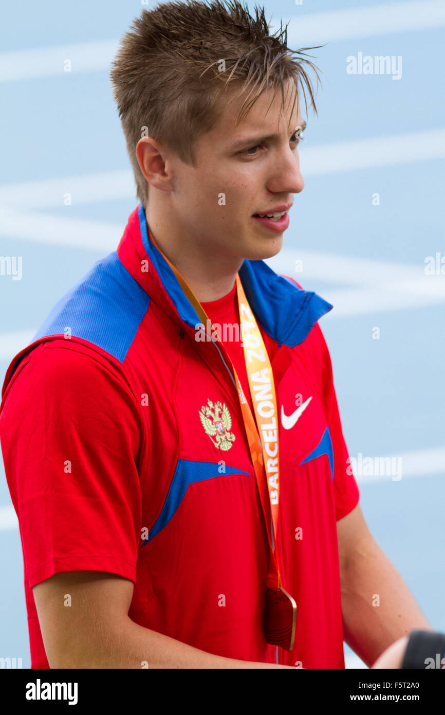 Sergey Morgunov of Russia,Men's Long Jump,14th IAAF World Junior Championships 2012 in Barcelona, Spain. Stock Photo