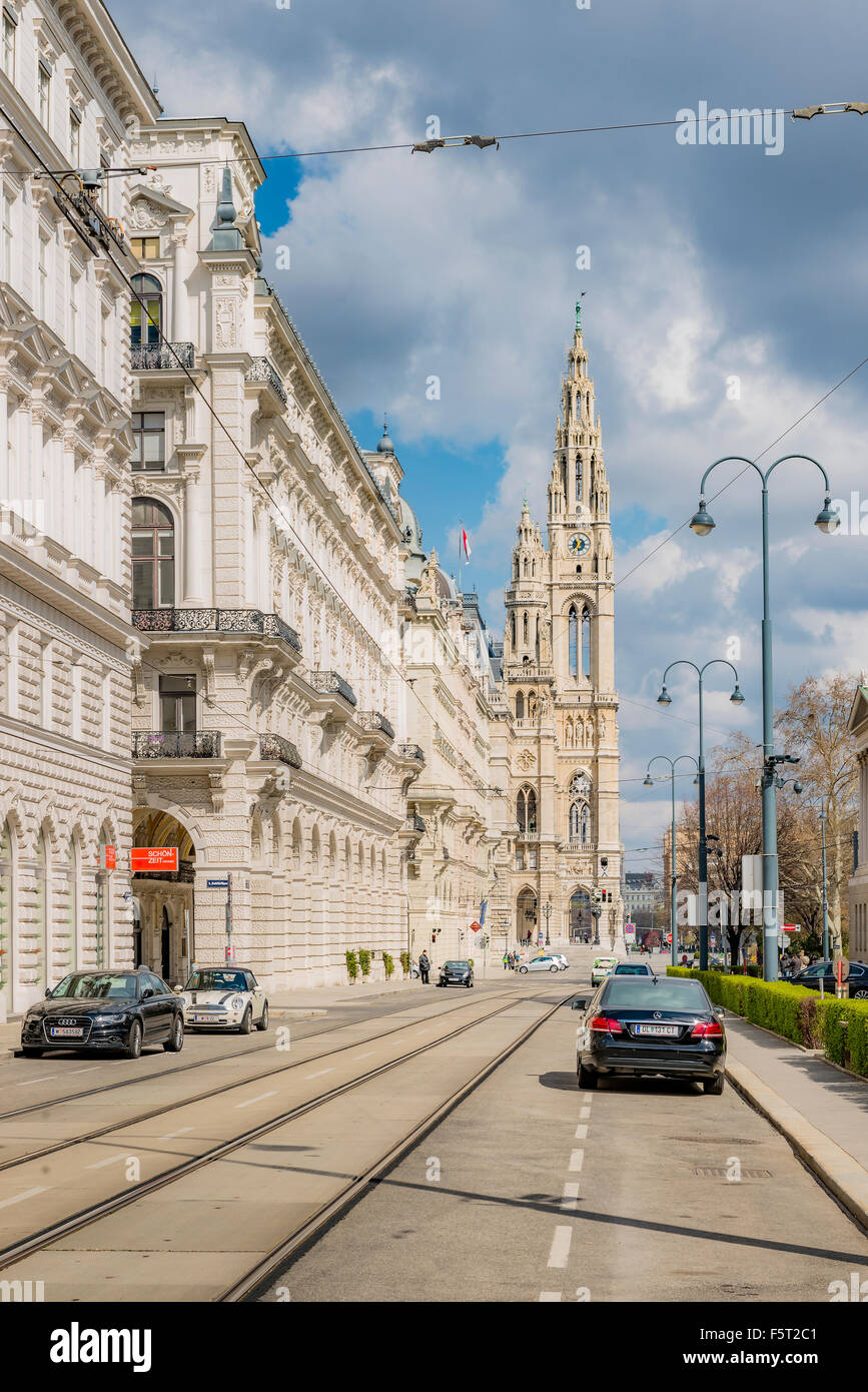Austria Vienna City Street With Vienna City Hall In Background Stock Photo Alamy