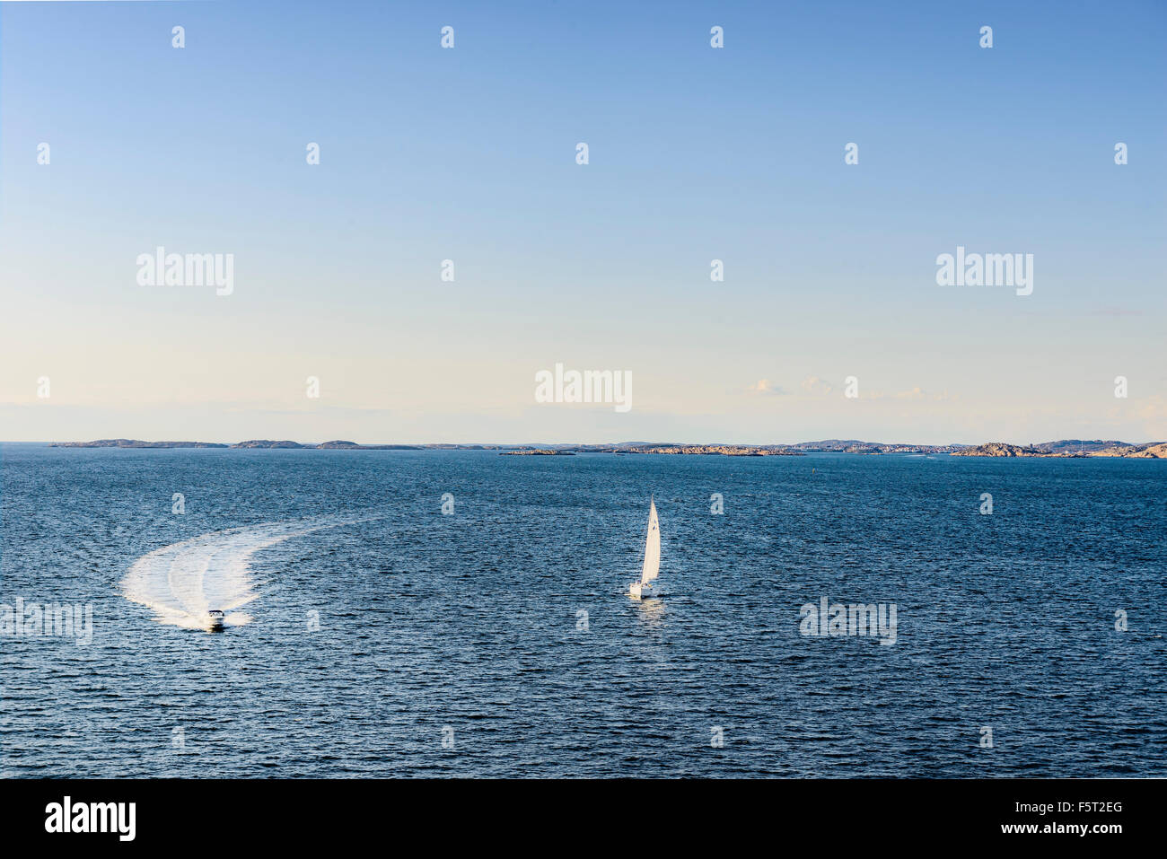 Sweden, West Coast, Bohuslan, Marstrand, Motorboats on water Stock Photo