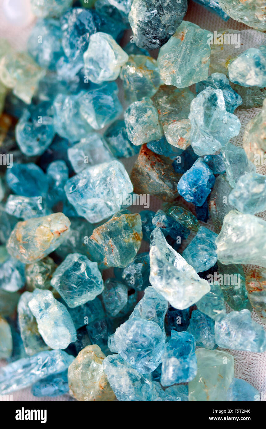 Uncut aquamarine stones on sale, Arcades shopping centre, Sunday craft market, Lusaka, Zambia Stock Photo