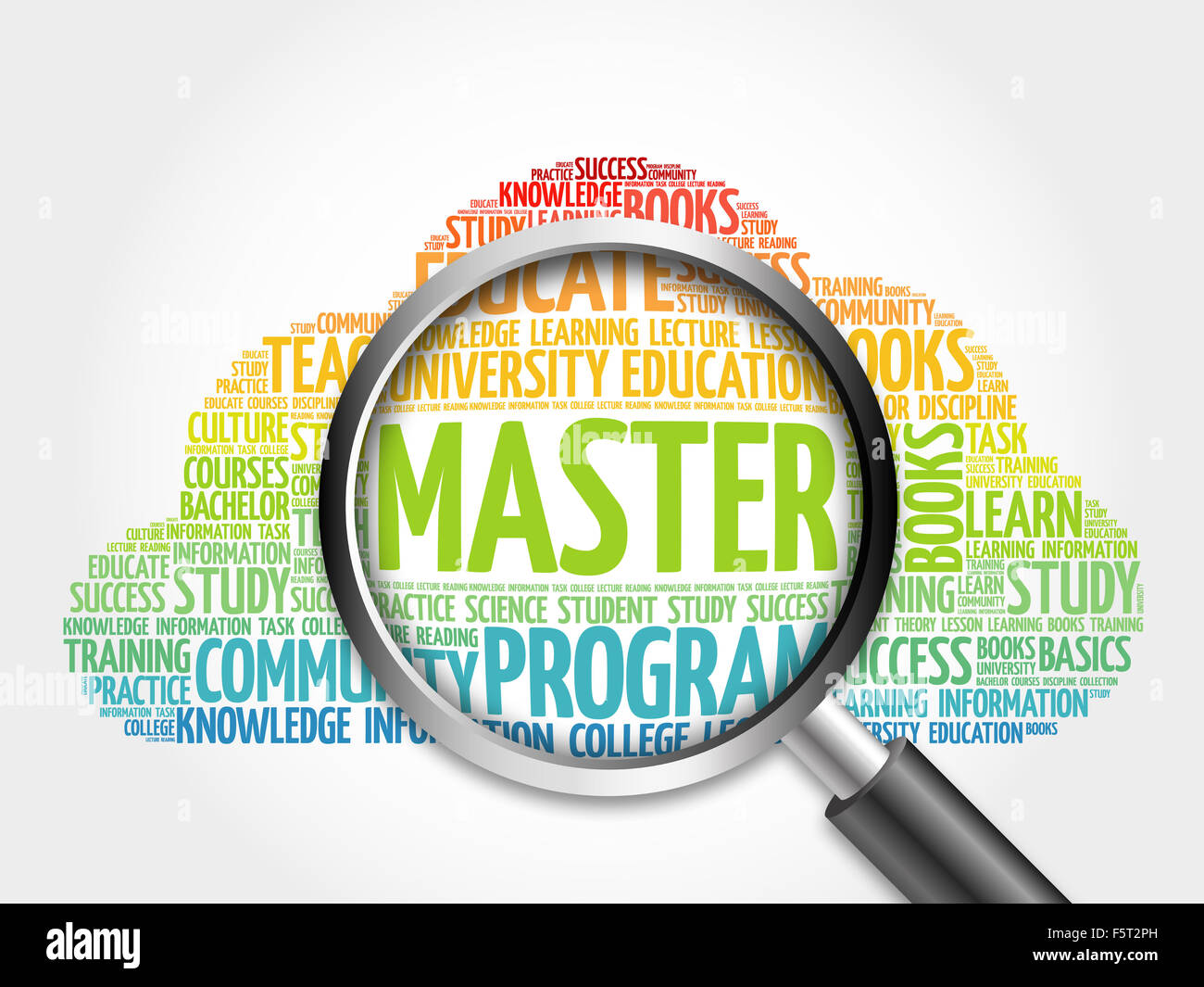 Master word cloud with magnifying glass hires stock photography and