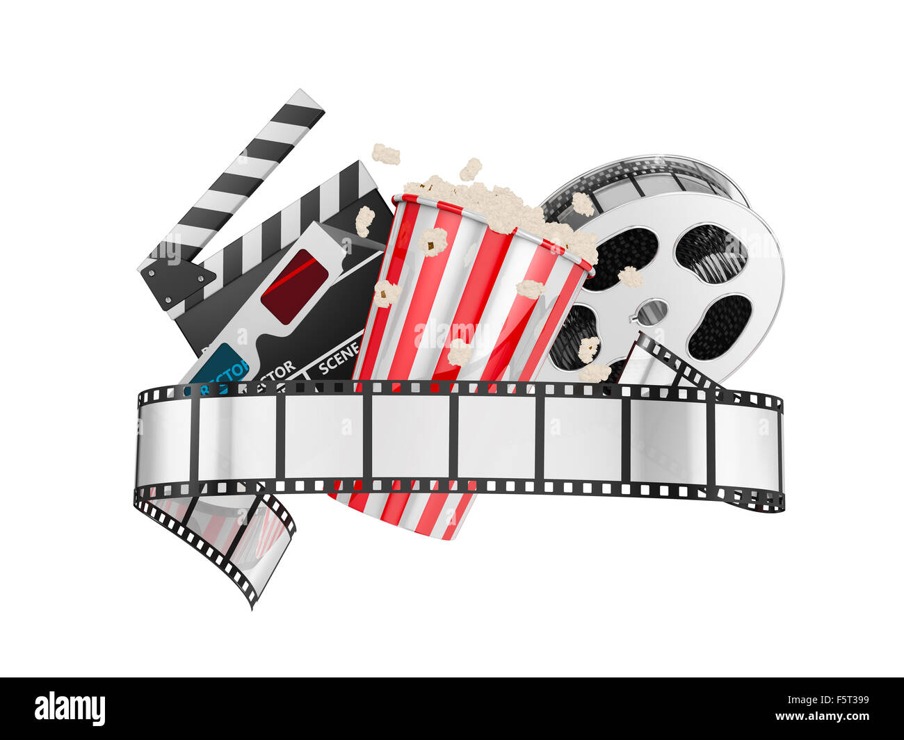 film and popcorn on a white background Stock Photo