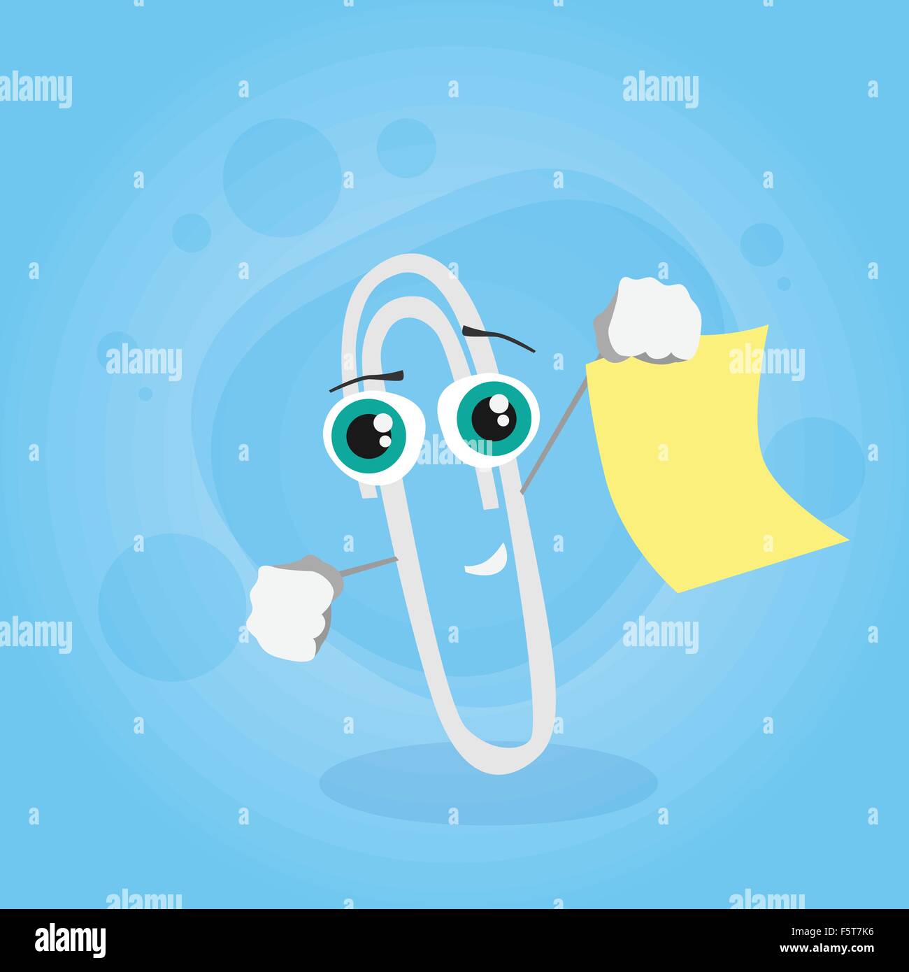 Paperclip Hold Sticker Text Note Yellow Paper Cartoon Character Stock