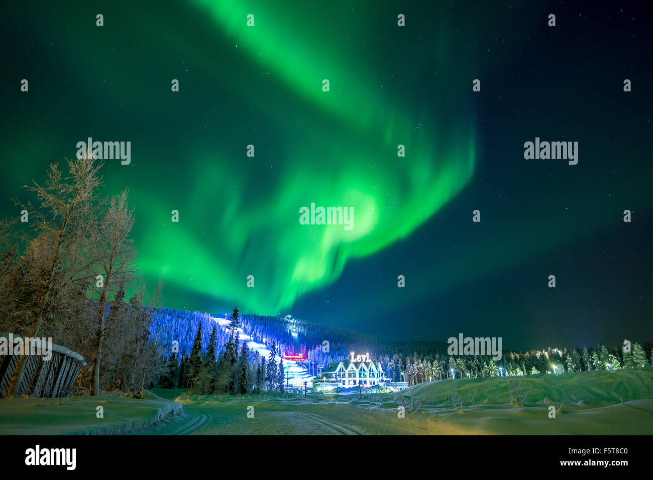 Finland, Lapland, Kittila, Levi, Aurora borealis over land Stock Photo -  Alamy