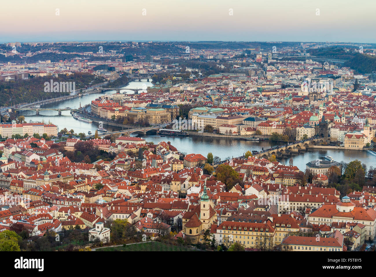 view from Petrin Observation, Prague, Czech republic, Bohemia, EU, Europe. Stock Photo