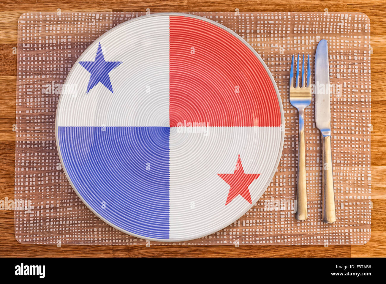 Dinner plate with the flag of Panama on it for your international food and drink concepts. Stock Photo