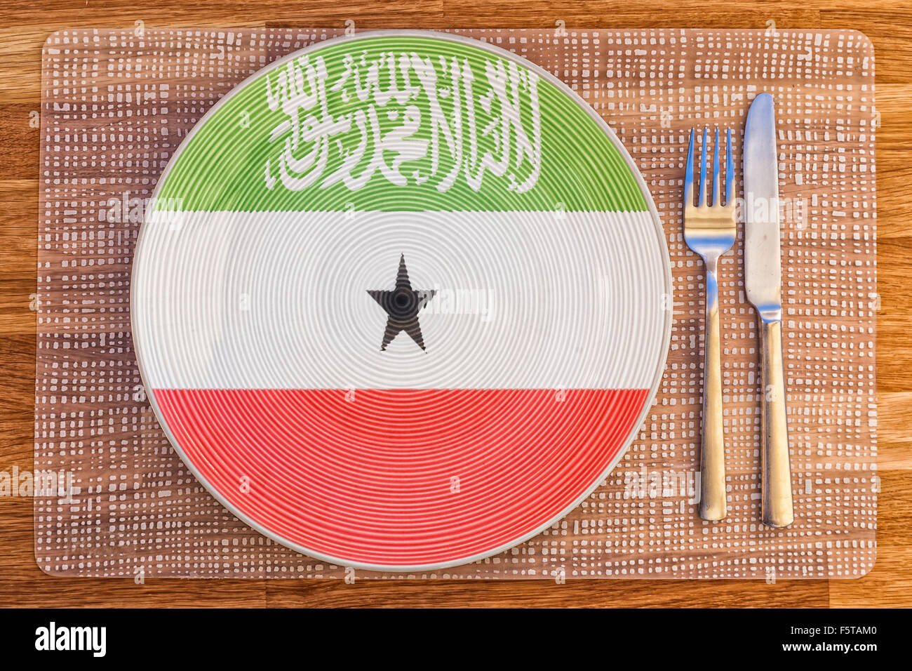 Dinner plate with the flag of Somaliland on it for your international food and drink concepts. Stock Photo