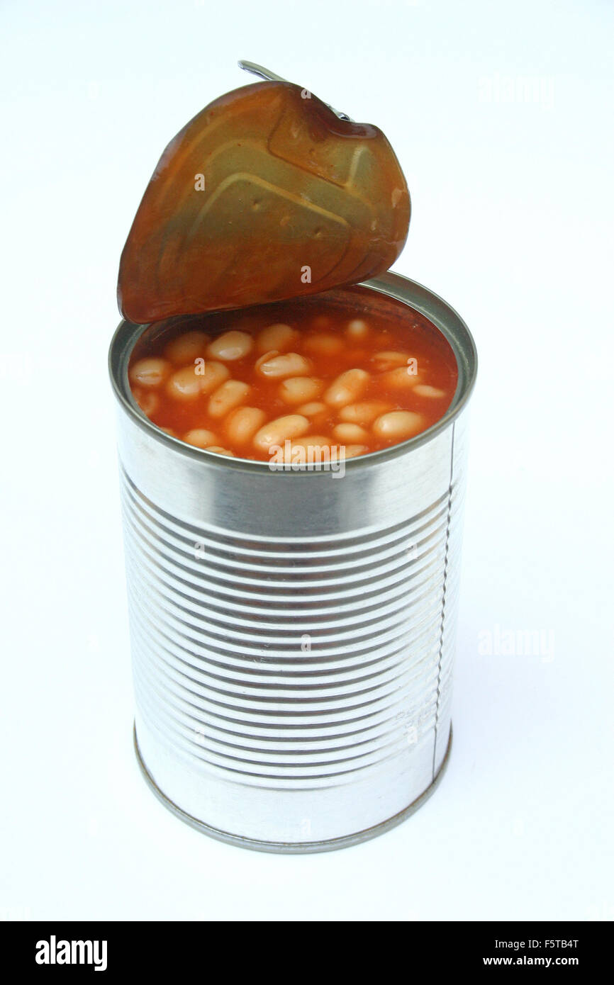 A picture showing an open can of beans isolated Stock Photo Alamy