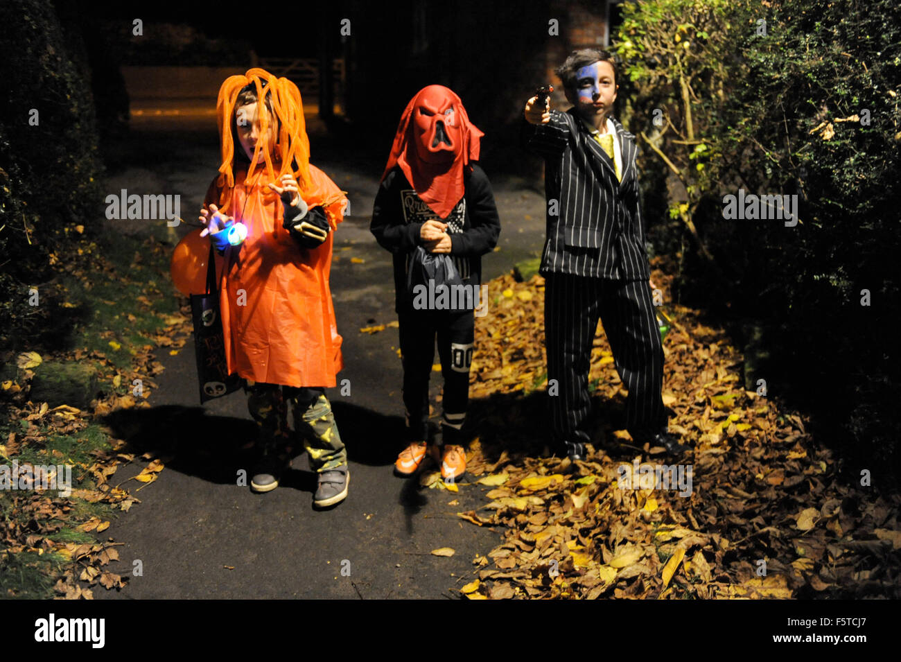 Trick or treating at Halloween in a village in North Yorkshire, England