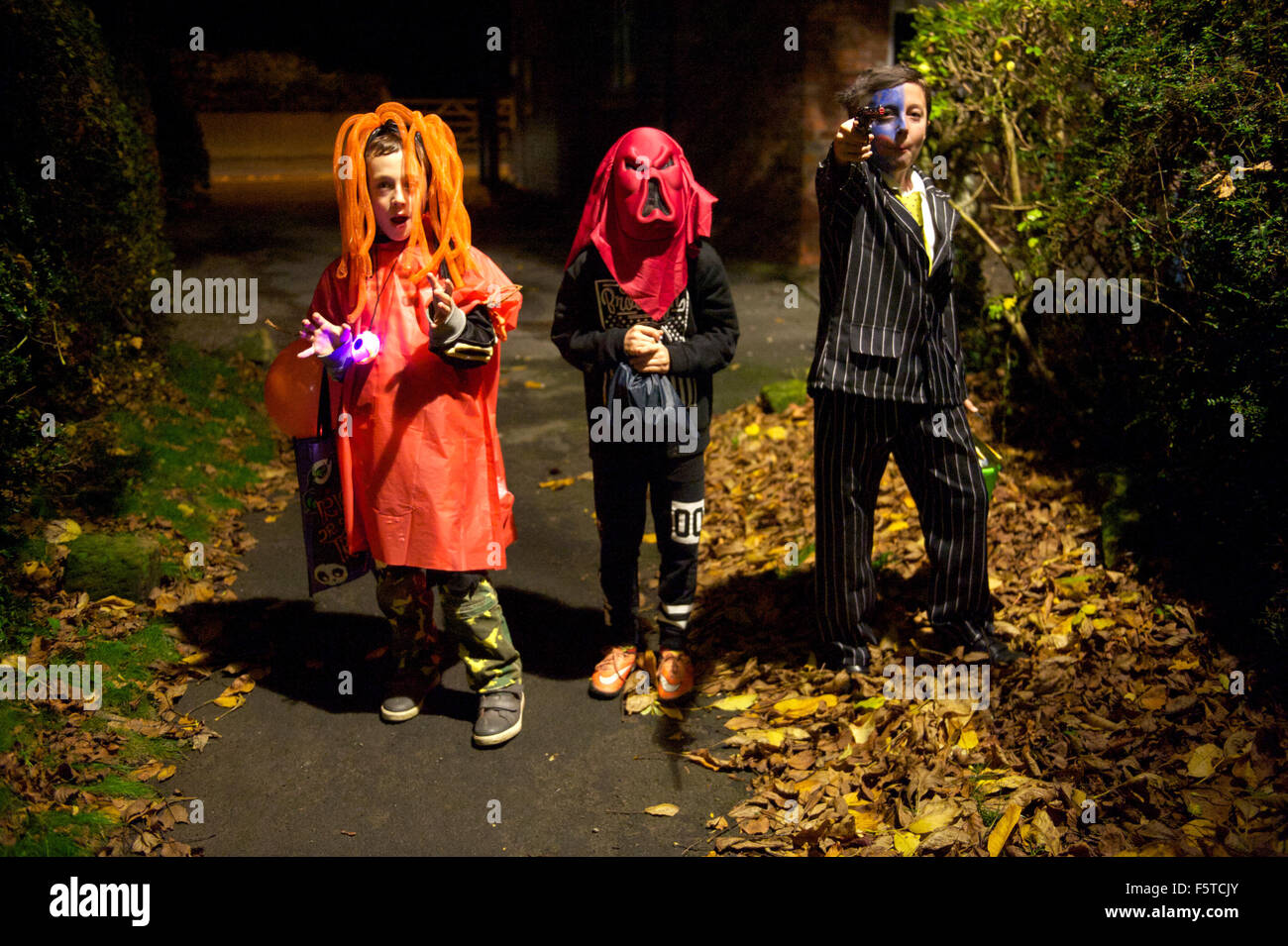 Trick or treating at Halloween in a village in North Yorkshire, England
