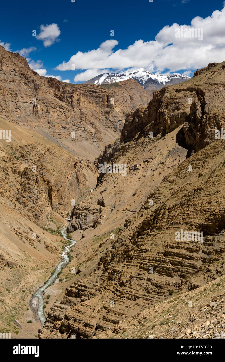 India, Himachal Pradesh, Spiti Valley, Chichim, deep rocky gorge of Spiti River tributary Stock Photo
