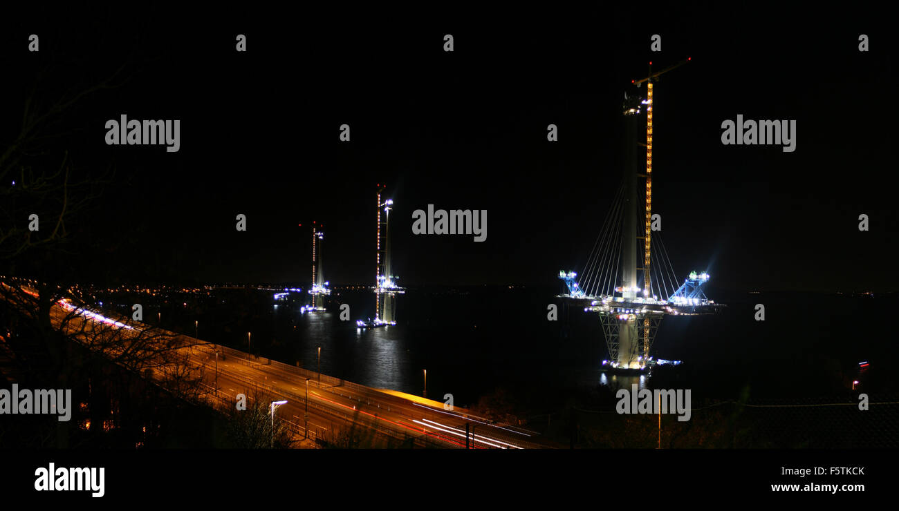 Queensferry Crossing, Firth of Forth, Fife to Edinburgh / Lothian an night Stock Photo