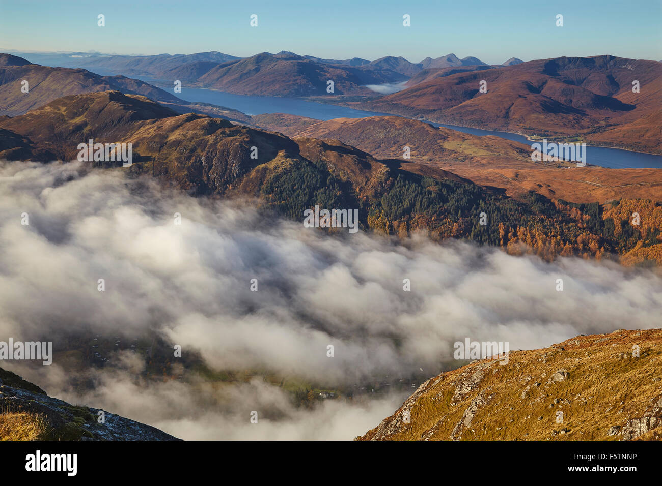 A view along Loch Linnhe, seen from the slopes of Ben Nevis, near Fort William, Scotland, Great Britain. Stock Photo