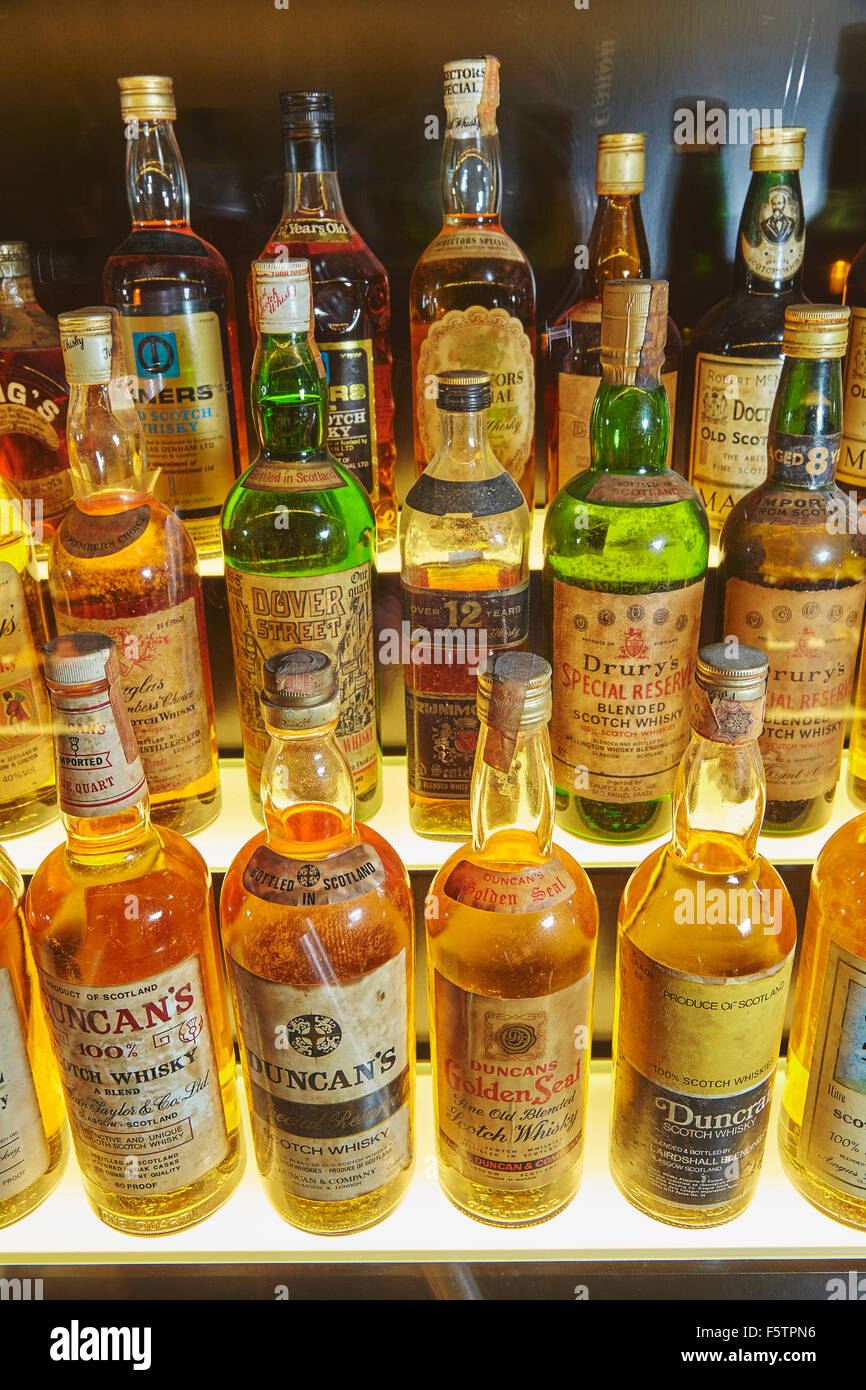 Collection of whisky bottles at the Scotch Whisky Experience, Edinburgh