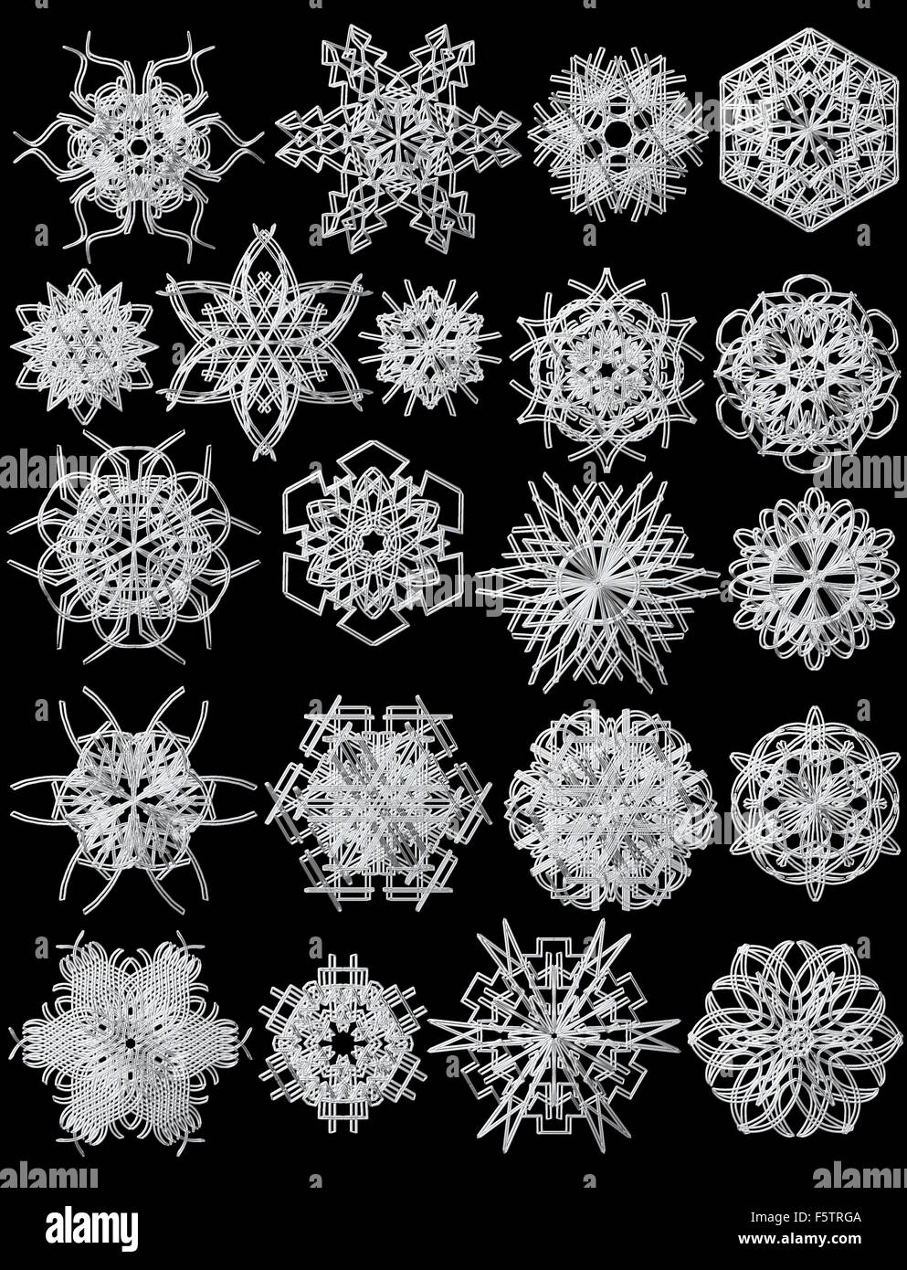 Collection of snowflakes isolated on black background Stock Photo - Alamy
