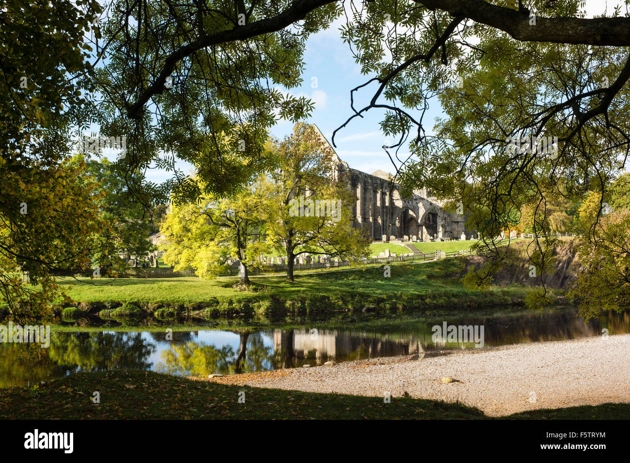 Autumnal reflections at Bolton Abbey (1), Yorkshire Dales National Park, England, UK Stock Photo