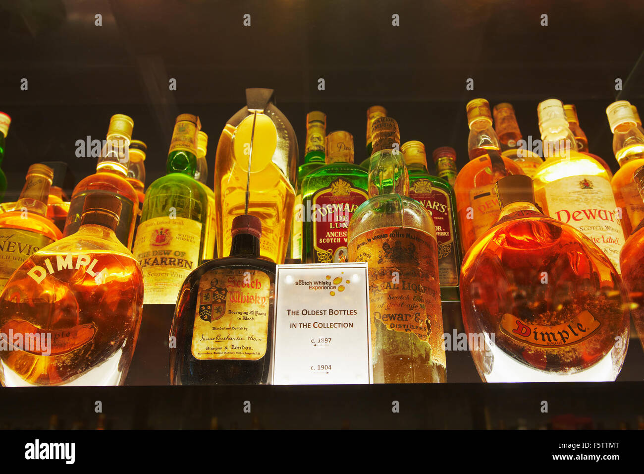 Collection of whisky bottles at the Scotch Whisky Experience, Edinburgh