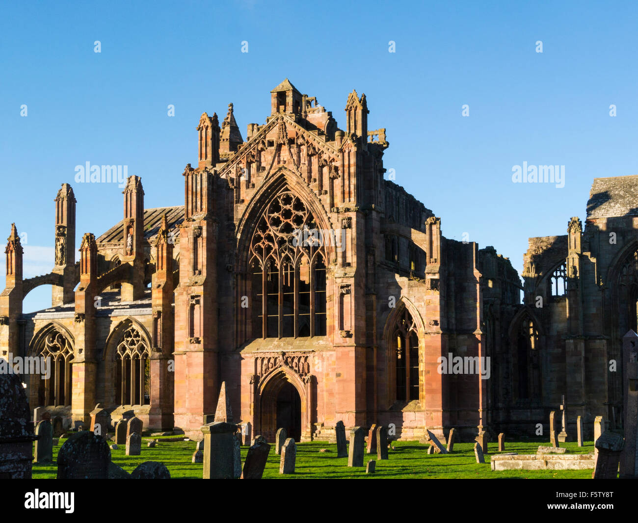 St Mary's Abbey a partly ruined monastery of the Cistercian order in Melrose Scottish Borders founded in 1136 by Cistercian monks Stock Photo