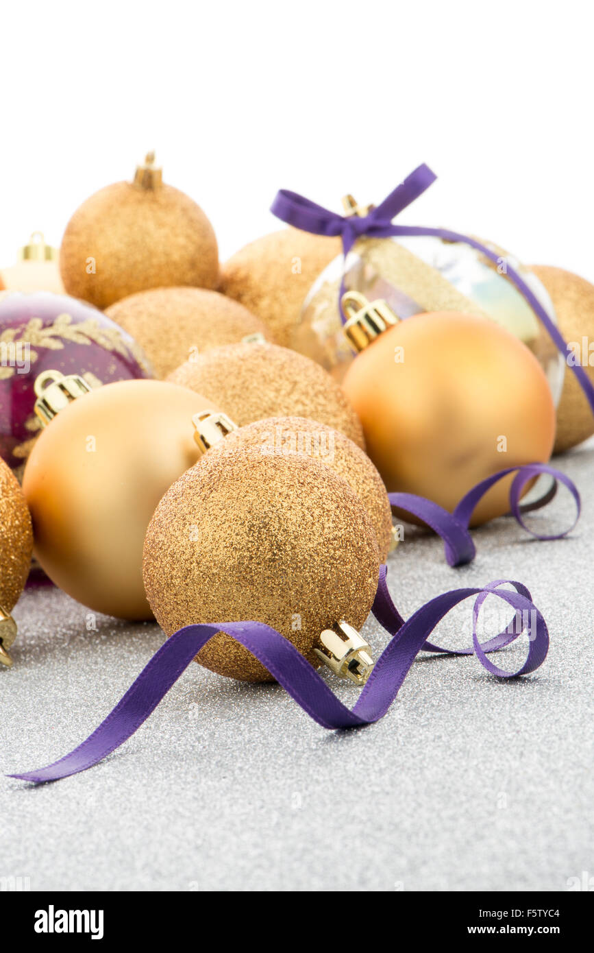 Golden christmas balls background Stock Photo - Alamy